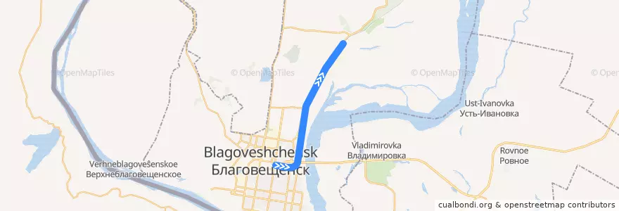 Mapa del recorrido Поезд № 391Ч: Благовещенск — Чита de la línea  en ブラゴヴェシチェンスク管区.