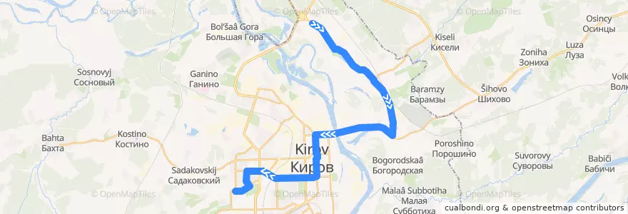 Mapa del recorrido Автобус №14: АЗС — Ипподром de la línea  en городской округ Киров.
