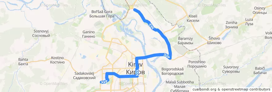Mapa del recorrido Автобус №14: Ипподром — АЗС de la línea  en городской округ Киров.