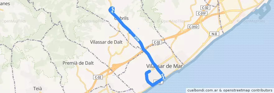 Mapa del recorrido C12 Cabrils - Vilassar de mar de la línea  en Maresme.