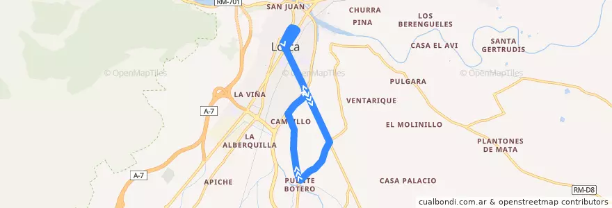 Mapa del recorrido Lorca - Campillo de la línea  en Lorca.