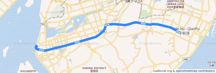 Mapa del recorrido Bus 快3 (BRT): 前埔枢纽站 => 第一码头站 de la línea  en 思明区.