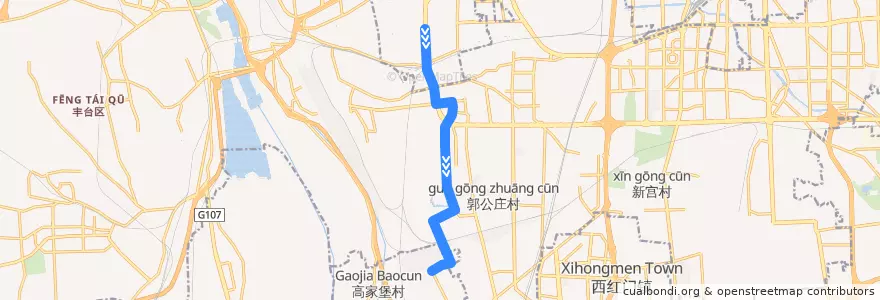 Mapa del recorrido Bus 967: 花园桥南 => 鸿益驾校 de la línea  en Район Фэнтай.