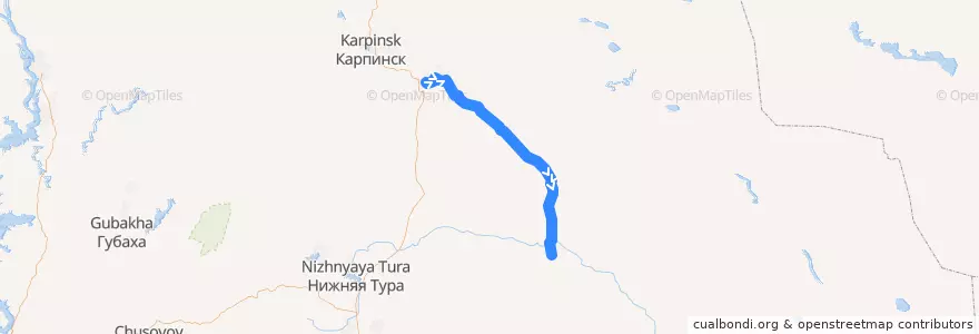 Mapa del recorrido Серов—Карпунино de la línea  en Северный управленческий округ.