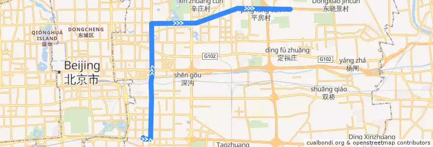 Mapa del recorrido Bus 214: 左安路 => 石各庄 de la línea  en 朝阳区 / Chaoyang.