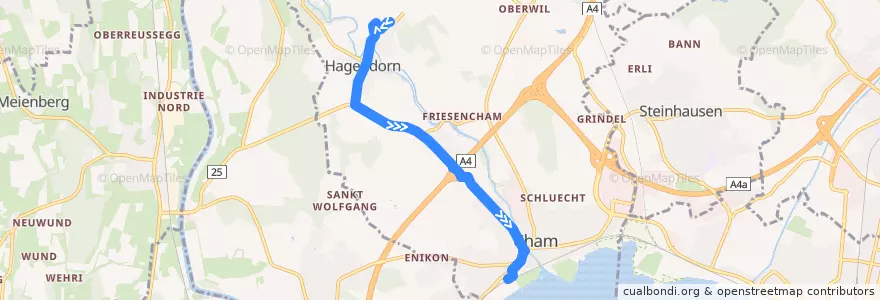Mapa del recorrido Bus 43: Hagendorn, Rumentikon => Cham, Bahnhof de la línea  en Cham.