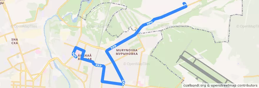 Mapa del recorrido Маршрут автобуса №12: "Железнодорожная больница - Птицефабрика" de la línea  en Курский район.