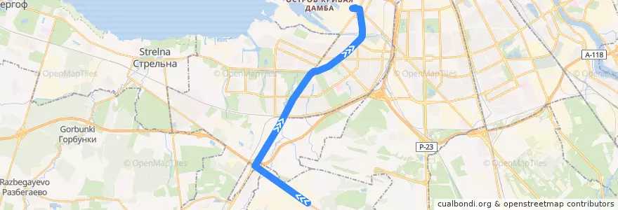 Mapa del recorrido Автобус № 108: Волхонское шоссе => Кировский завод de la línea  en レニングラード州.