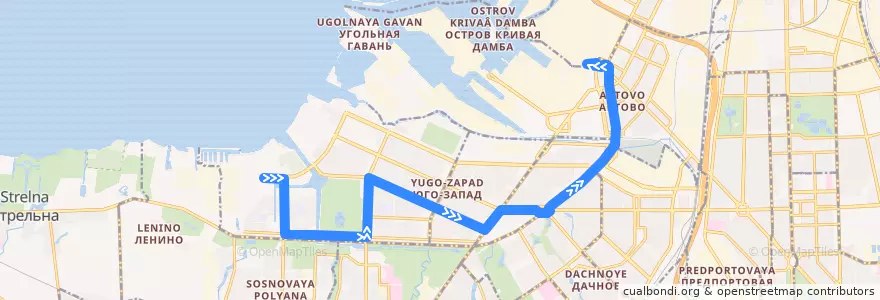 Mapa del recorrido Автобус № 160: Балтийская Жемчужина => Кировский завод de la línea  en Санкт-Петербург.