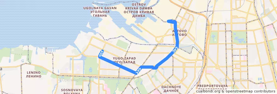 Mapa del recorrido Автобус № 83: улица Доблести => Кировский завод de la línea  en Saint Petersburg.
