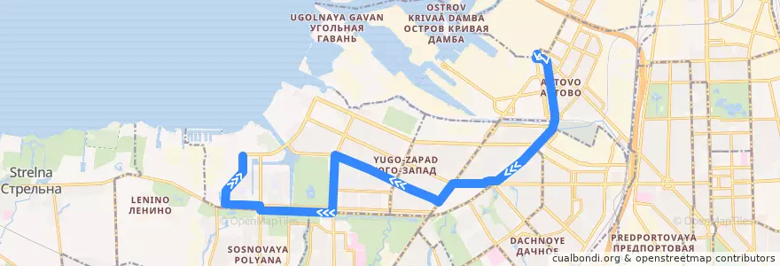 Mapa del recorrido Автобус № 160: Кировский завод => Балтийская Жемчужина de la línea  en Sankt Petersburg.