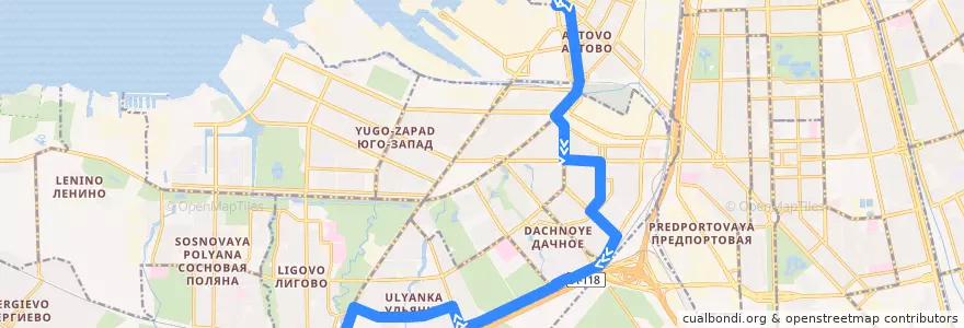 Mapa del recorrido Автобус № 18: Кировский завод => улица Стойкости de la línea  en Санкт-Петербург.