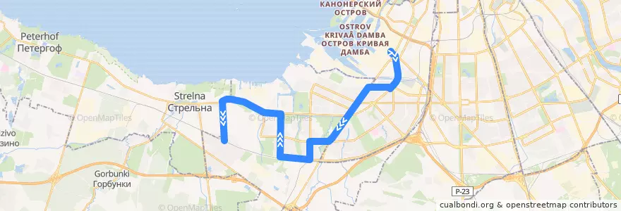 Mapa del recorrido Автобус № 229: Кировский завод => ж/д станция Сергиево de la línea  en Санкт-Петербург.