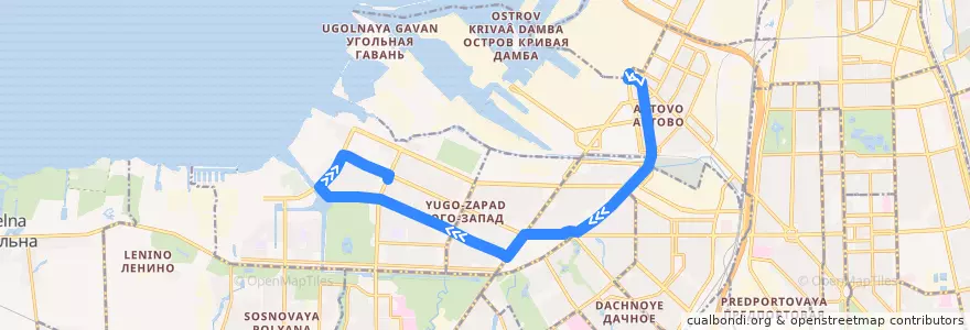 Mapa del recorrido Автобус № 83: Кировский завод => улица Доблести de la línea  en Saint Petersburg.