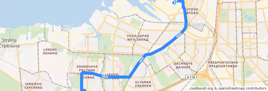 Mapa del recorrido Трамвай № 52: Северная верфь => Сосновая Поляна de la línea  en Санкт-Петербург.