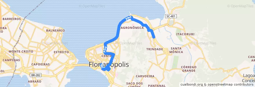 Mapa del recorrido Ônibus 131: Agronômica via Gama D'Eça, TICEN => TITRI de la línea  en فلوريانوبوليس.