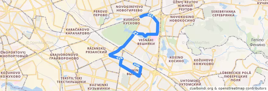 Mapa del recorrido Автобус №208: Сормовская улица - Платформа Новогиреево de la línea  en Москва.