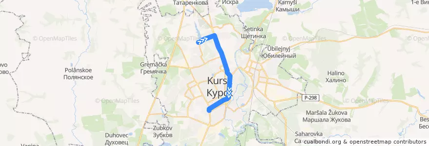 Mapa del recorrido Маршрут автобуса №13: "Учхоз СХА - площадь Дзержинского" de la línea  en Kursk.