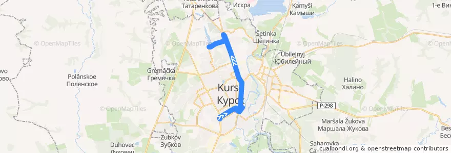 Mapa del recorrido Маршрут автобуса №13: "Площадь Дзержинского - Учхоз СХА de la línea  en Kursk.