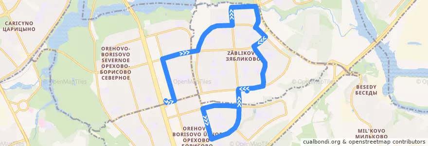 Mapa del recorrido Автобус №719: Метро "Домодедовская" - Метро "Красногвардейская" de la línea  en Южный административный округ.