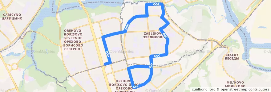 Mapa del recorrido Автобус №719: Метро "Красногвардейская" - Метро "Домодедовская" de la línea  en Южный административный округ.