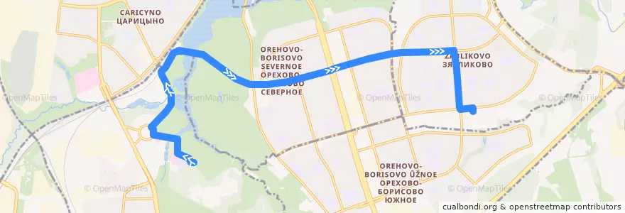 Mapa del recorrido Автобус 151: 3-я Радиальная улица - Метро "Красногвардейская" de la línea  en Южный административный округ.