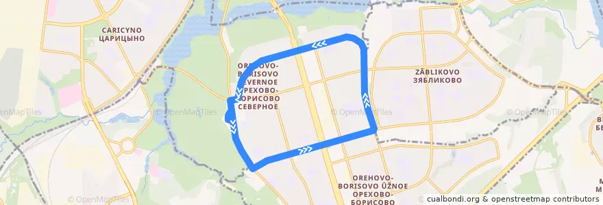 Mapa del recorrido Автобус №758: Метро "Орехово" (кольцевой, по часовой стрелке) de la línea  en Южный административный округ.