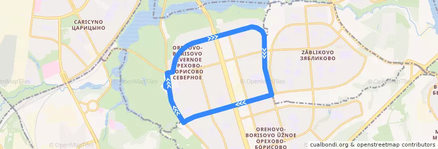 Mapa del recorrido Автобус №758: Метро "Орехово" (кольцевой, против часовой стрелки) de la línea  en Южный административный округ.