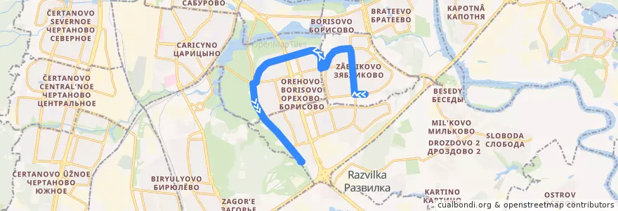 Mapa del recorrido Автобус 711: Метро "Красногвардейская" - 6-й микрорайон Орехова-Борисова de la línea  en Südlicher Verwaltungsbezirk.