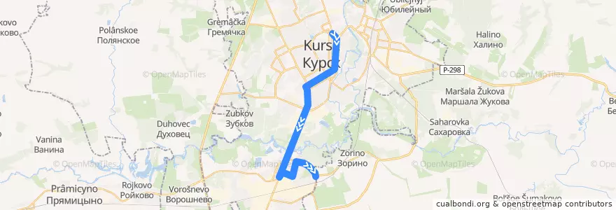 Mapa del recorrido Маршрут автобуса №15: "Московская площадь - магазин "Дубрава"" de la línea  en Kursk.