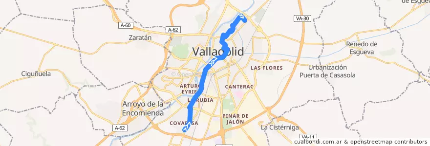 Mapa del recorrido Bus 1: Barrio España => Covaresa de la línea  en Valladolid.