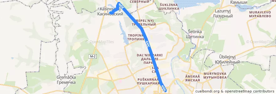 Mapa del recorrido Маршрут автобуса №18: "Площадь Перекальского - посёлок Косиново" de la línea  en Курский район.