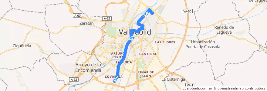 Mapa del recorrido Bus 1: Covaresa => Barrio España de la línea  en Valladolid.