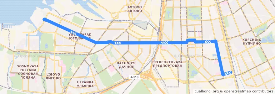 Mapa del recorrido Троллейбус № 45: Звёздная улица => улица Доблести de la línea  en Санкт-Петербург.