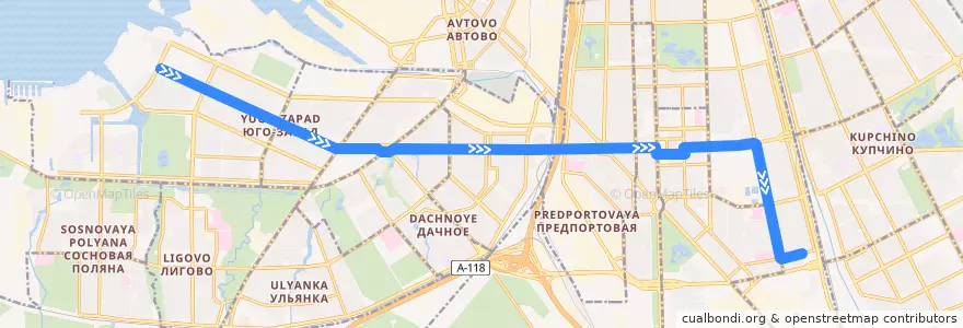 Mapa del recorrido Троллейбус № 45: проспект Героев => Звёздная улица de la línea  en سانت بطرسبرغ.