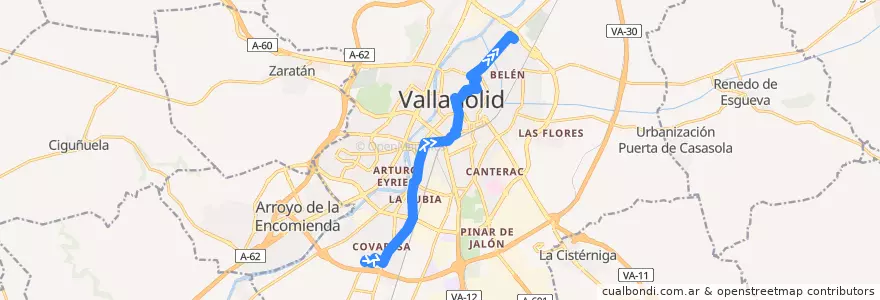 Mapa del recorrido Bus 2: Covaresa => San Pedro Regalado de la línea  en Valladolid.