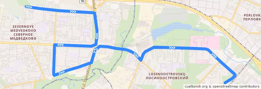 Mapa del recorrido Автобус 50: 10-й квартал Медведково => Платформа Лось de la línea  en Nordöstlicher Verwaltungsbezirk.