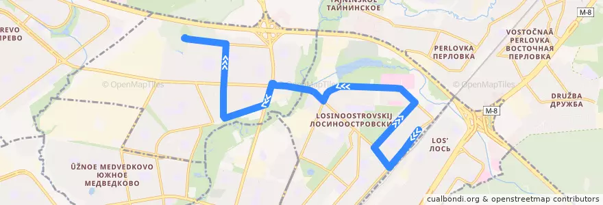 Mapa del recorrido Автобус 50: Платформа Лось => 10-й квартал Медведково de la línea  en Nordöstlicher Verwaltungsbezirk.