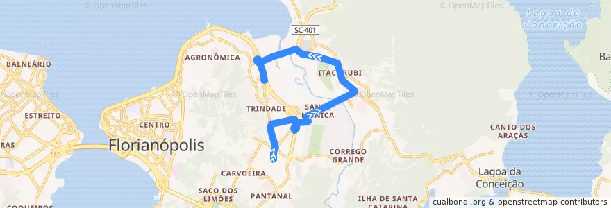 Mapa del recorrido Ônibus 177: Santa Mônica, UFSC => TITRI de la línea  en Florianópolis.