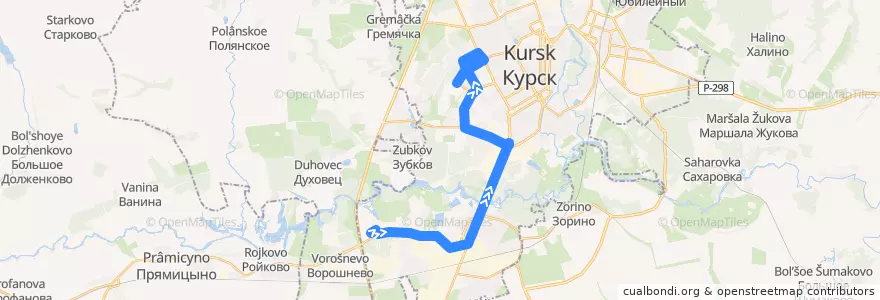 Mapa del recorrido Маршрут автобуса №20: "ДК Волокно - улица Косухина" de la línea  en городской округ Курск.