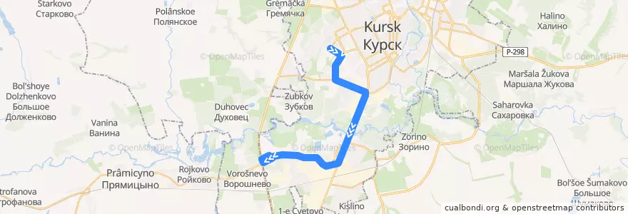 Mapa del recorrido Маршрут автобуса №20: "Улица Косухина - ДК Волокно" de la línea  en Kursk.