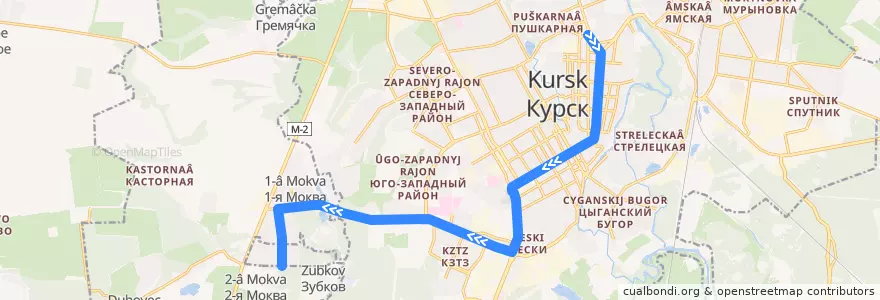 Mapa del recorrido Маршрут автобуса №22: "Московская площадь - Запрудная улица" de la línea  en Kursk.