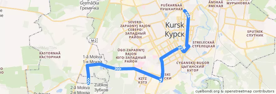 Mapa del recorrido Маршрут автобуса №22: "Запрудная улица - Московская площадь" de la línea  en Kursk.