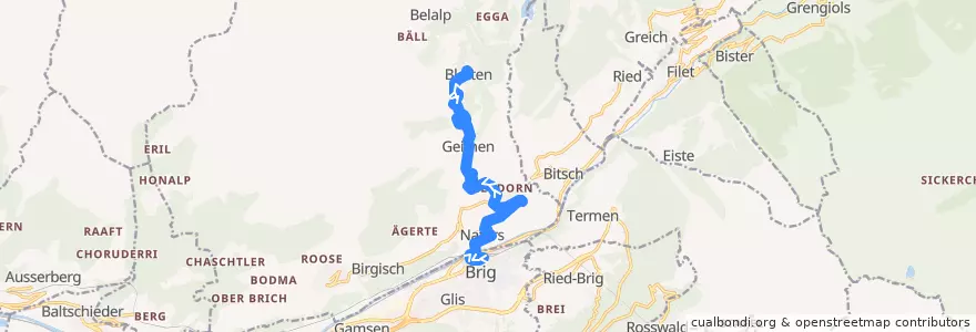 Mapa del recorrido Bus 624: Brig, Bahnhof => Blatten b. Naters, Luftseilbahn de la línea  en Naters.