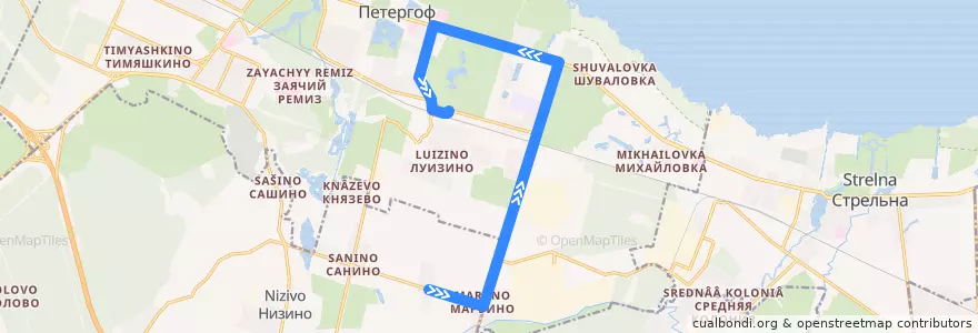 Mapa del recorrido Автобус № 278: Ольгино => ж/д станция Новый Петергоф de la línea  en Ленинградская область.