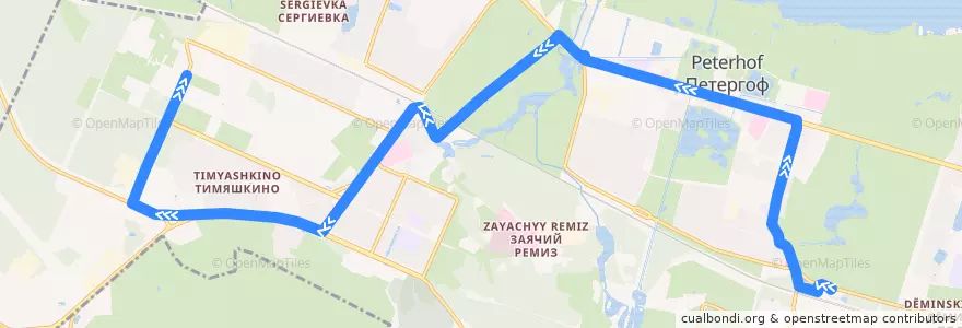 Mapa del recorrido Автобус № 352: ж/д станция Новый Петергоф => Университет de la línea  en Петергоф.