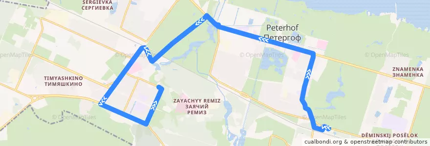 Mapa del recorrido Автобус № 356: ж/д станция Новый Петергоф => Университетский проспект de la línea  en Петергоф.