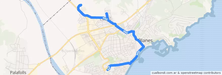 Mapa del recorrido Blanes Terminal - Ca la Guidó - Ciutat Esportiva de la línea  en Бланес.