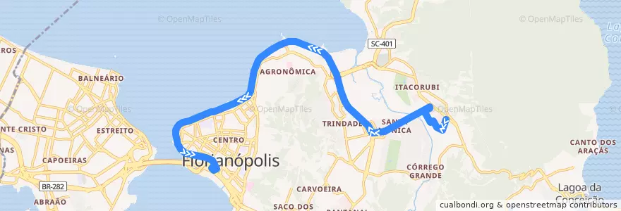 Mapa del recorrido Ônibus 184: UDESC via Beira-Mar, Bairro => TICEN de la línea  en فلوريانوبوليس.