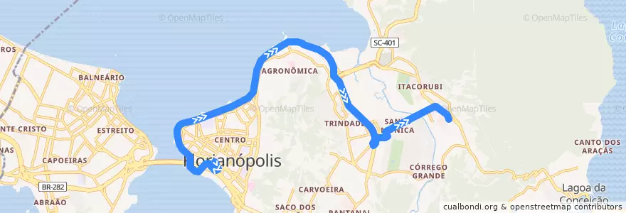 Mapa del recorrido Ônibus 184: UDESC via Beira-Mar, TICEN => Bairro de la línea  en فلرینو پولیس.